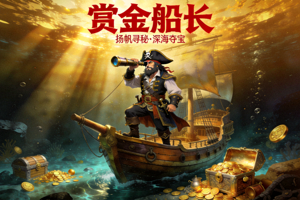 赏金船长游戏封面，扬帆远航的海盗船长与深海宝藏场景